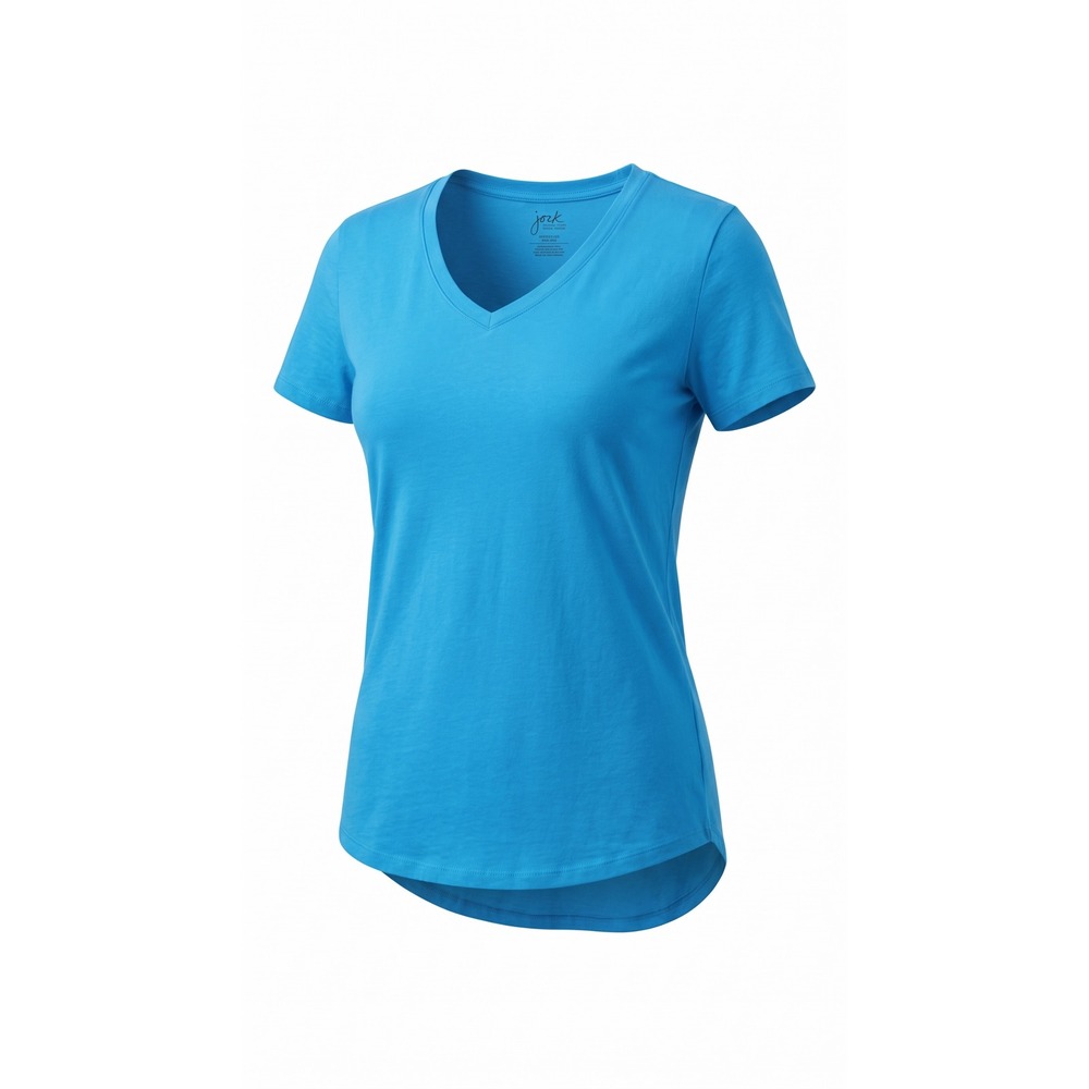 Just My Size JMS Womens 2X 18W 20W Blue V-Neck Short Sleeve T-Shirt Curved Hem